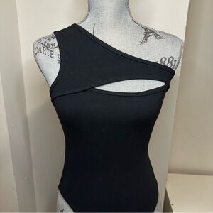 ZARA Black One-Shoulder Cutout Bodysuit – Size M